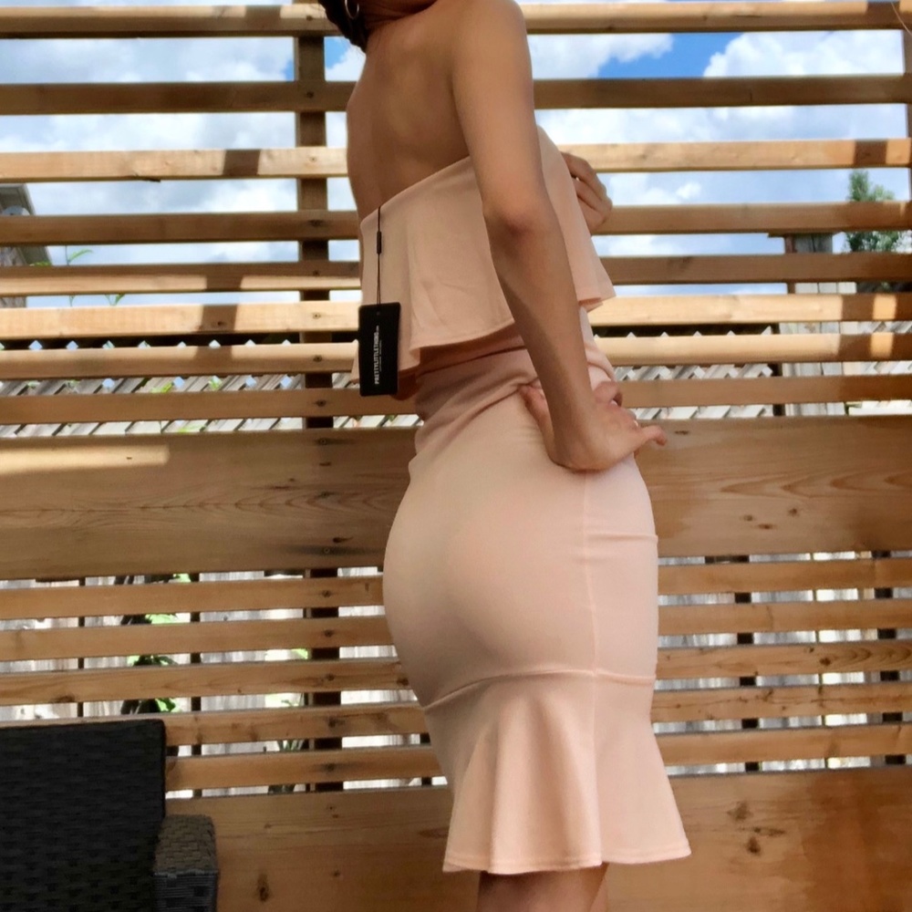 Nude Bandeau V Bar Frill Hem Midi Dress - Picture 3 of 5